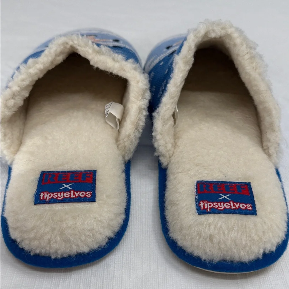 Reef x Tipsy Elves Slippers Wm Large EU 38/39 Blue Nude Naked Skating Santa Snow - Picture 6 of 9